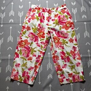 Talbots Petites Floral Crop Pants Size 2 Stretch‎ Cotton Blend Pink Orange